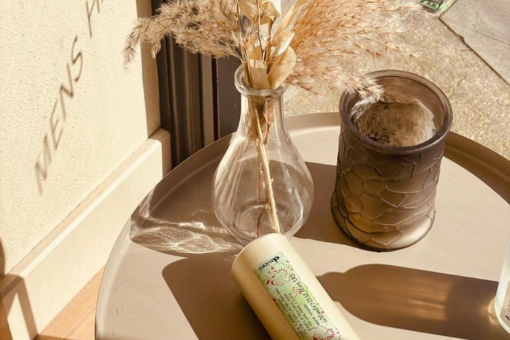 Dried grasses and product on the counter